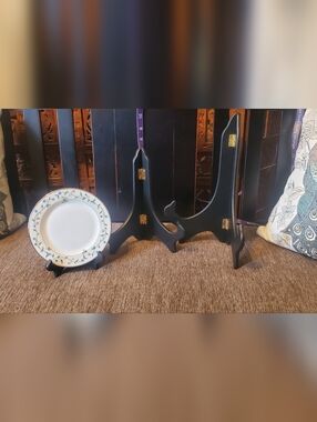 Set Of 3 Black Wooden Plate Stand -
